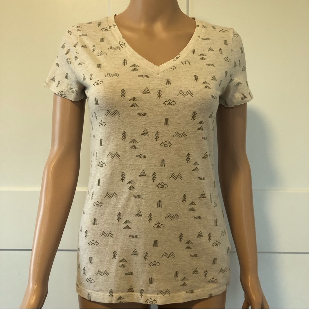 Mossimo Tribal Beige Grey V Neck Short Sleeves Top Small